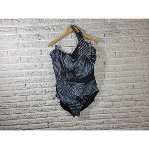 Miracle Brand Embrace Curves 3X Blue One Shoulder One Piece Swimsuit GEO44XE